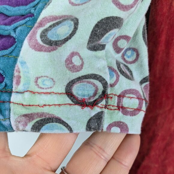 Patchwork Tunic Top L Multi Boho Hippie Colorful Eclectic Y2K Indie Red Blue - Picture 8 of 10